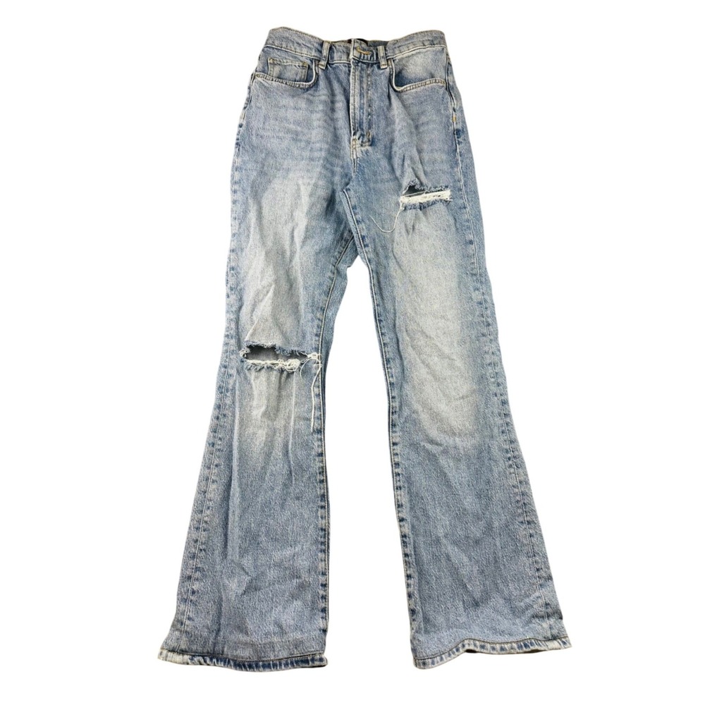 BDG Jeans Women 27 Blue High-Rise Flare Distressed Cotton Blend Stretch Denim